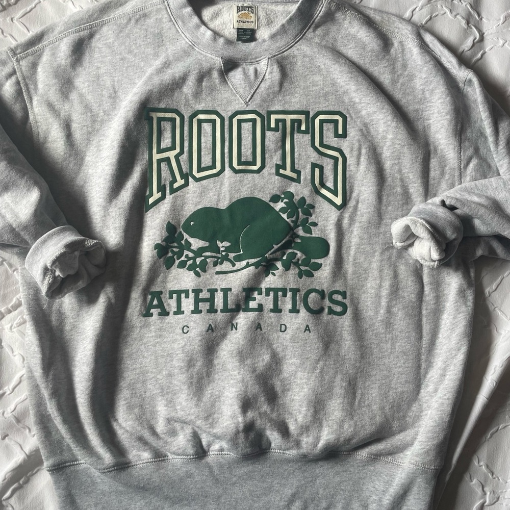 Roots Grey Crewneck Sweatshirt with Green Logo